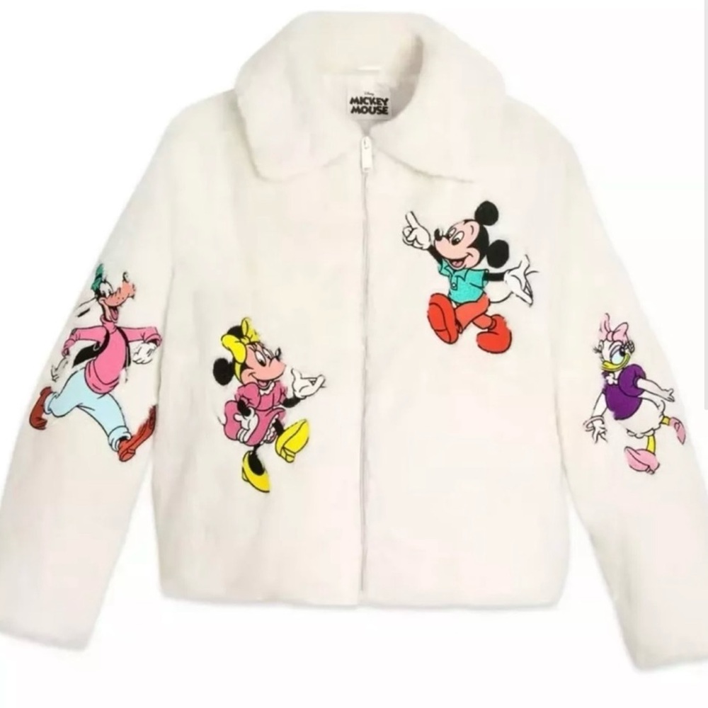 Disney Mickey Mouse White Faux Fur Jacket
